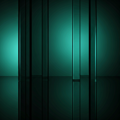 Minimalist architectural glass structure with deep emerald reflections and high contrast shadows